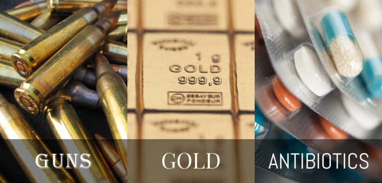 Guns, Gold and Antibiotics: A Guide to Surviving the Apocalypse guns gold and antibiotics